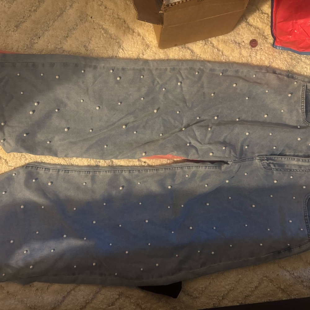 Women's Blue Pearl Embellished Jeans